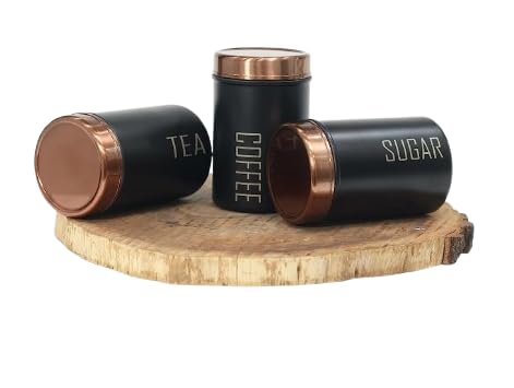 Tea Coffee Sugar Containers Set Jars For Kitchen | Stainless Steel Canister| 500 Gms, Black (Tea & Sugar Containers (Black))