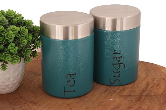 Tea Sugar Containers Set of 2 - Steel Container for Storage -Jar (Coffee Sugar (Tea Sugar Blue pack)
