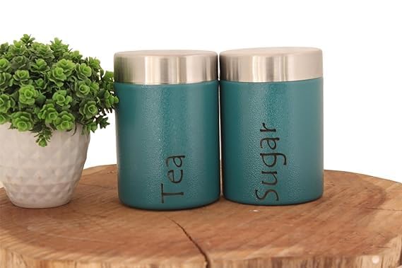 Tea Sugar Containers Set of 2 - Steel Container for Storage -Jar (Coffee Sugar (Tea Sugar Blue pack)