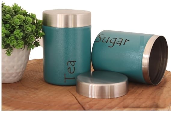 Tea Sugar Containers Set of 2 - Steel Container for Storage -Jar (Coffee Sugar (Tea Sugar Blue pack)
