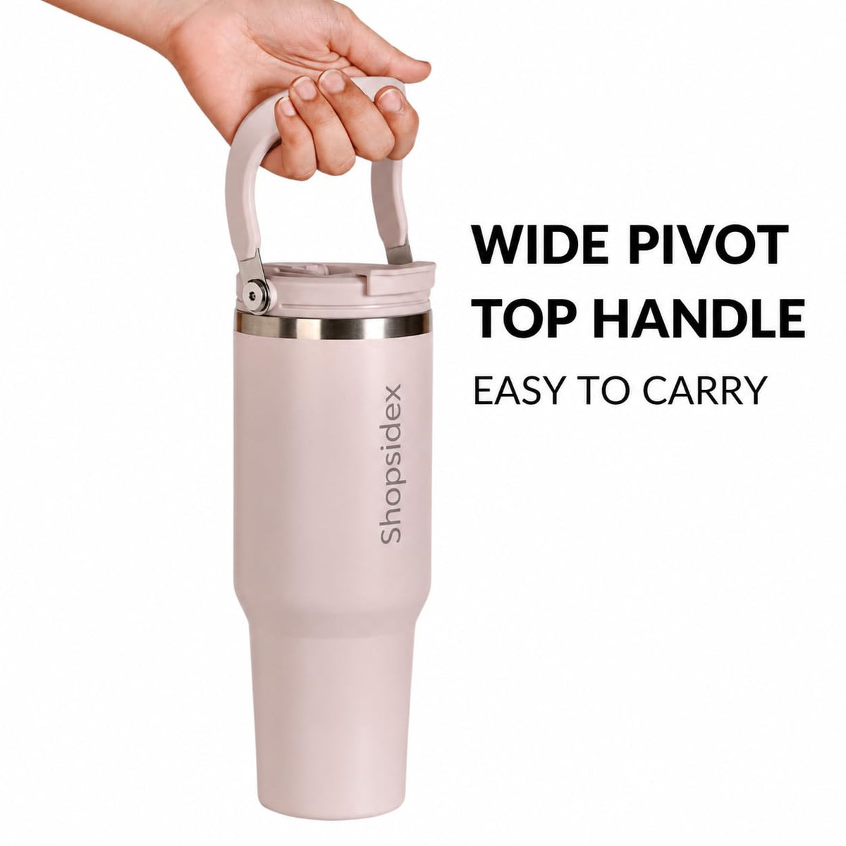 Tumbler with Straw & Top Handle 1.2L | Insulated Stainless Steel Sipper Water Bottle for Adults with Dual Flip Opening Sip-Swig Leakproof Lid for Office & Gym (Rosy Taup)
