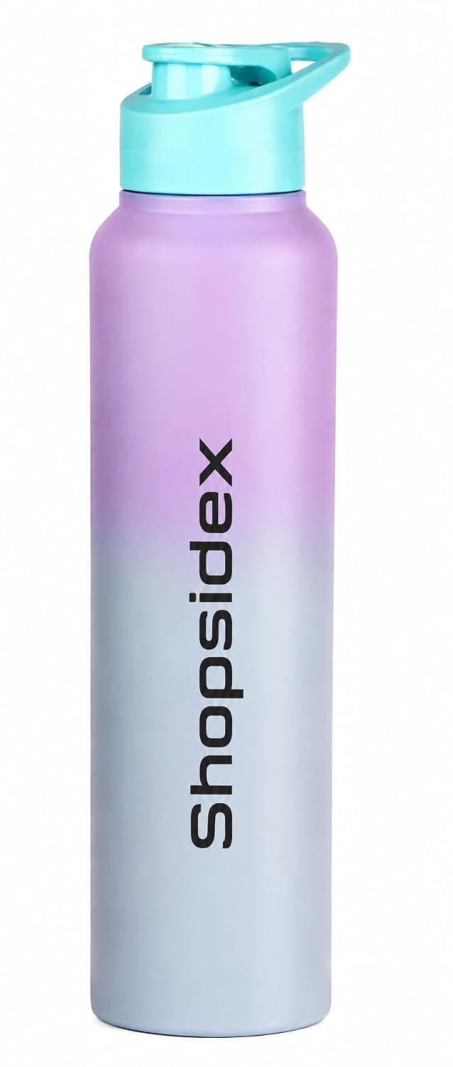 Water Bottle 1 ltr Stainless Steel Sports/Fridge Bottle with Dual Cap | Single Wall | For Home, Office, Gym, Travelling | Lightweight | BPA Free, Purple-Gray