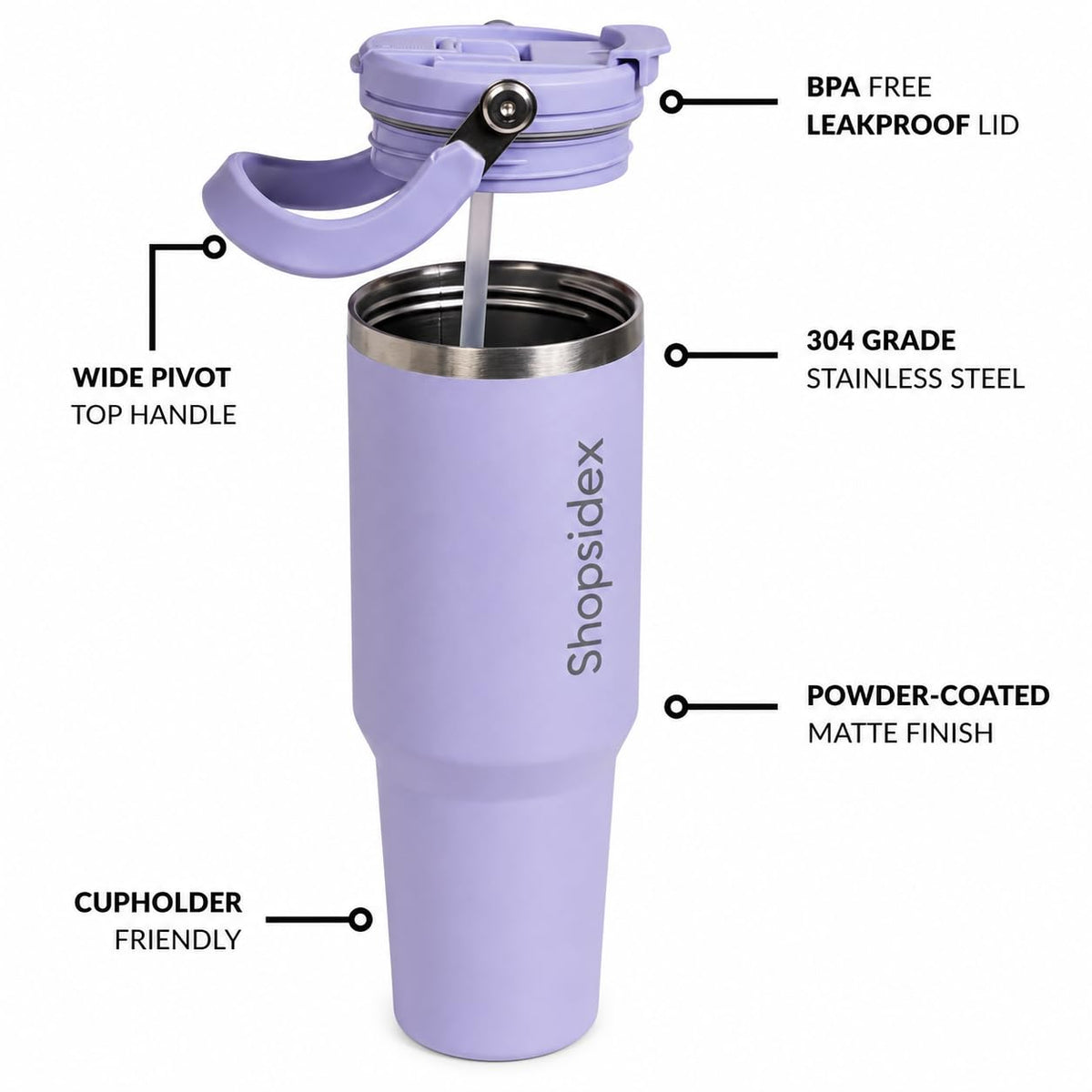 Tumbler with Straw & Top Handle 1.2L | Insulated Stainless Steel Sipper Water Bottle for Adults with Dual Flip Opening Sip-Swig Leakproof Lid for Office & Gym (Periwinkle)