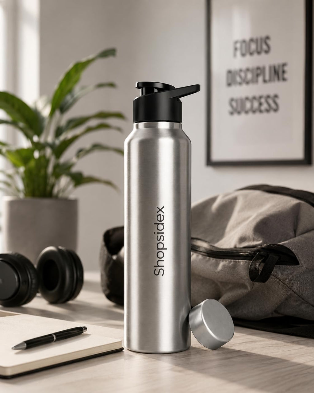 Water Bottle 1 ltr Stainless Steel Sports/Fridge Bottle with Dual Cap | Single Wall | For Home, Office, Gym, Travelling | Lightweight | BPA Free, Silver