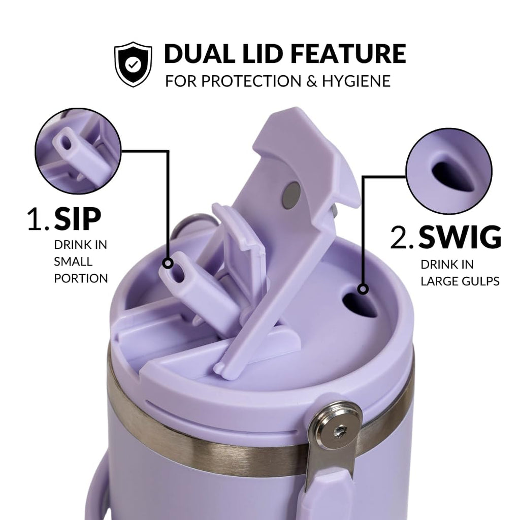 Tumbler with Straw & Top Handle 1.2L | Insulated Stainless Steel Sipper Water Bottle for Adults with Dual Flip Opening Sip-Swig Leakproof Lid for Office & Gym (Periwinkle)