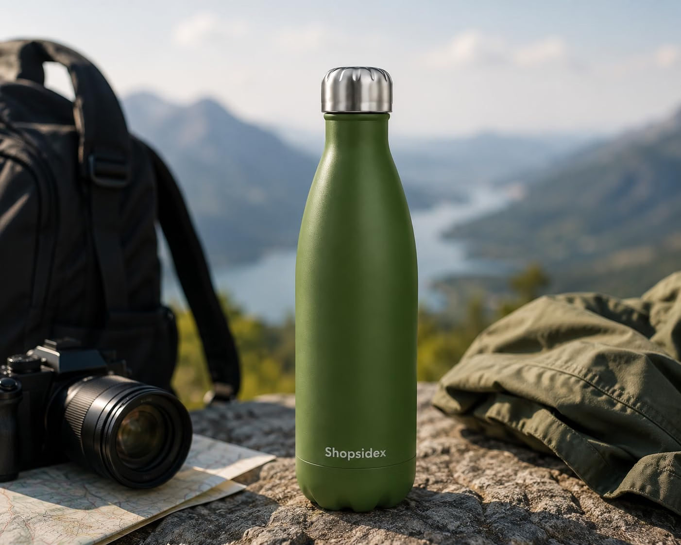 Matt Military Green Stainless Steel Water Bottle 1000ml