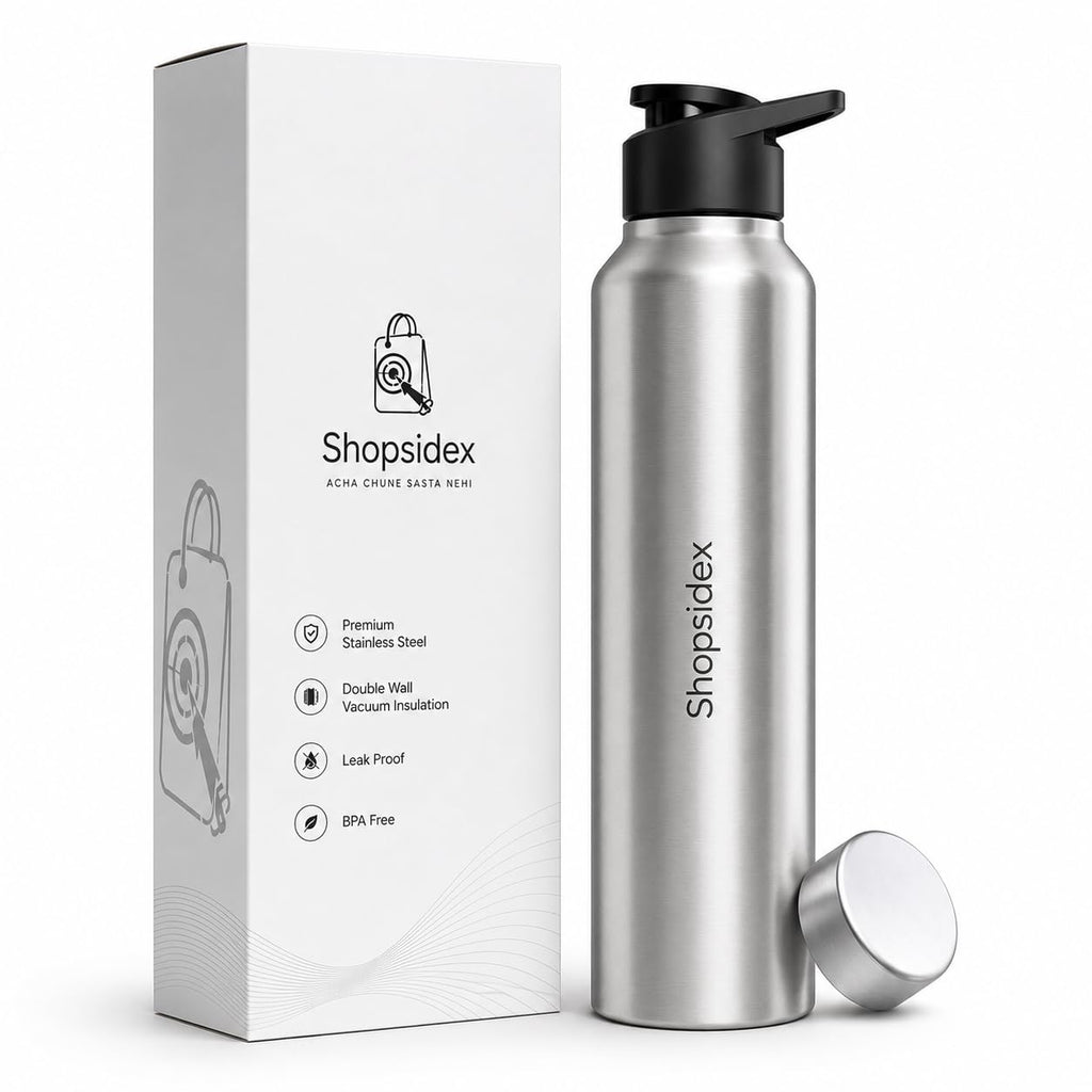 Water Bottle 1 ltr Stainless Steel Sports/Fridge Bottle with Dual Cap | Single Wall | For Home, Office, Gym, Travelling | Lightweight | BPA Free, Silver