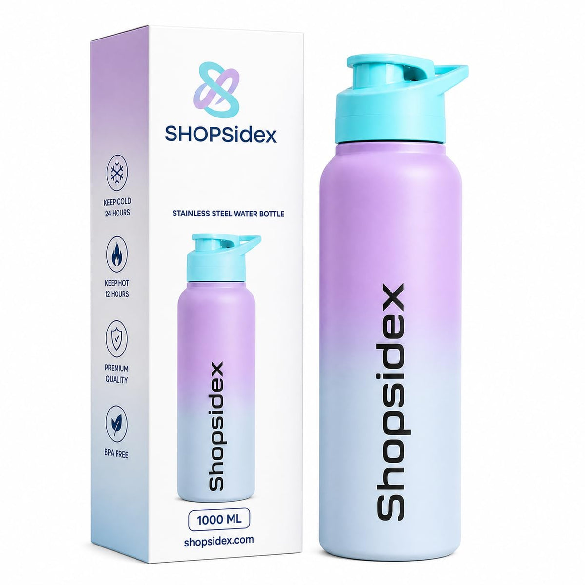Water Bottle 1 ltr Stainless Steel Sports/Fridge Bottle with Dual Cap | Single Wall | For Home, Office, Gym, Travelling | Lightweight | BPA Free, Purple-Gray
