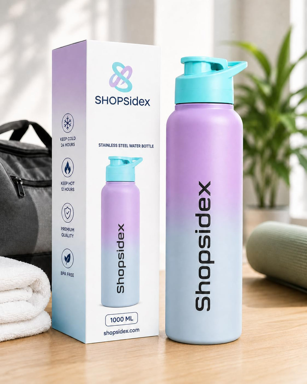 Water Bottle 1 ltr Stainless Steel Sports/Fridge Bottle with Dual Cap | Single Wall | For Home, Office, Gym, Travelling | Lightweight | BPA Free, Purple-Gray