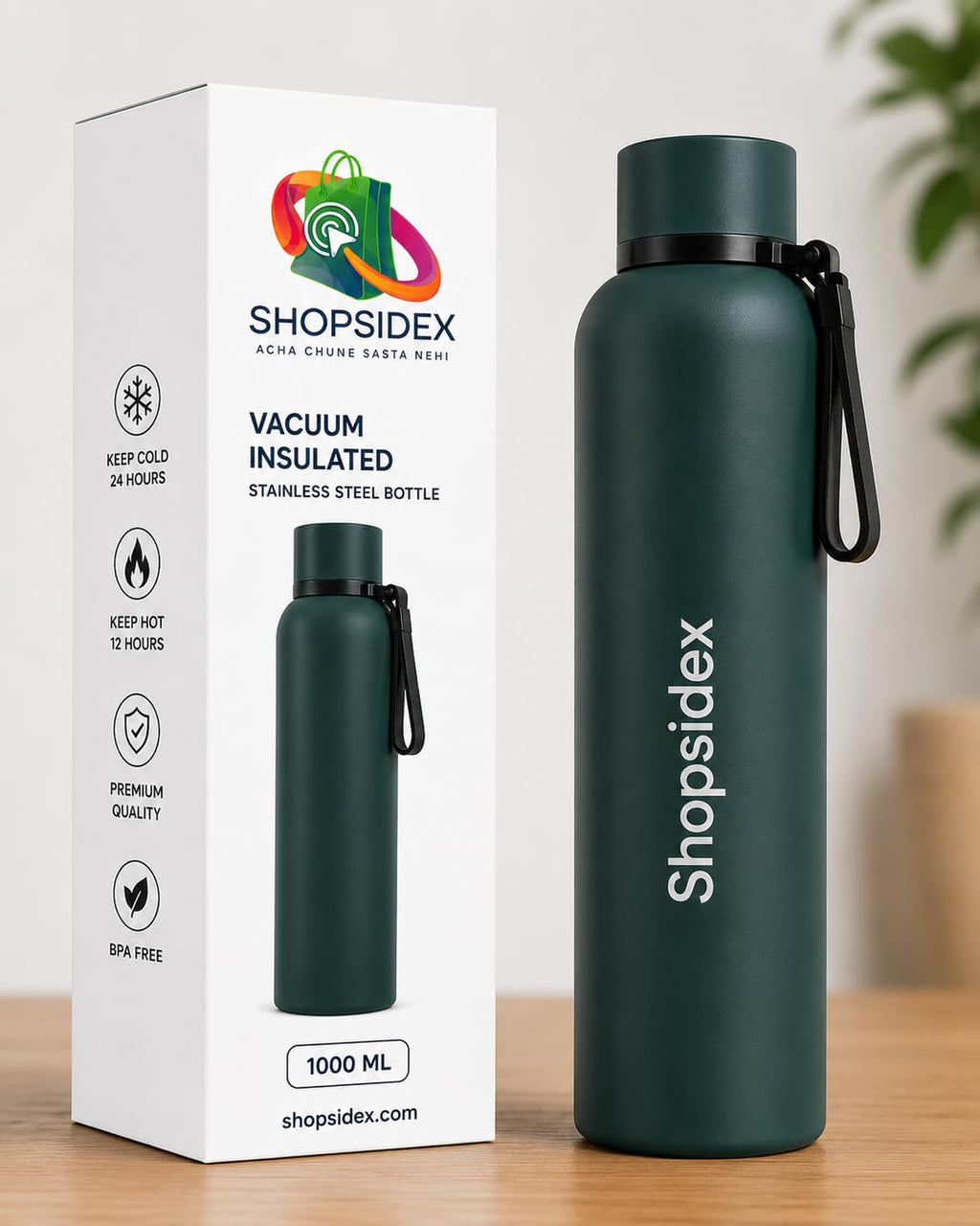 Water Bottle 1 LTR Stainless Steel | Hot and Cold Flask | ISI Certified Steel Bottle 2 Layer Insulation
