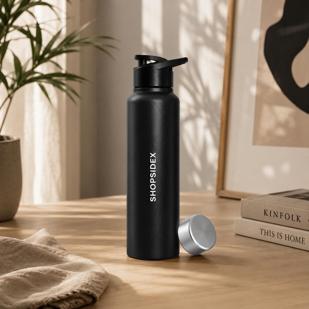 Water Bottle 1 ltr Stainless Steel Sports/Fridge Bottle with Dual Cap | Single Wall | For Home, Office, Gym, Travelling | Lightweight | BPA Free, Black