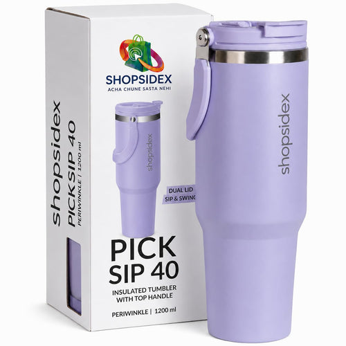 Tumbler with Straw & Top Handle 1.2L | Insulated Stainless Steel Sipper Water Bottle for Adults with Dual Flip Opening Sip-Swig Leakproof Lid for Office & Gym (Periwinkle)