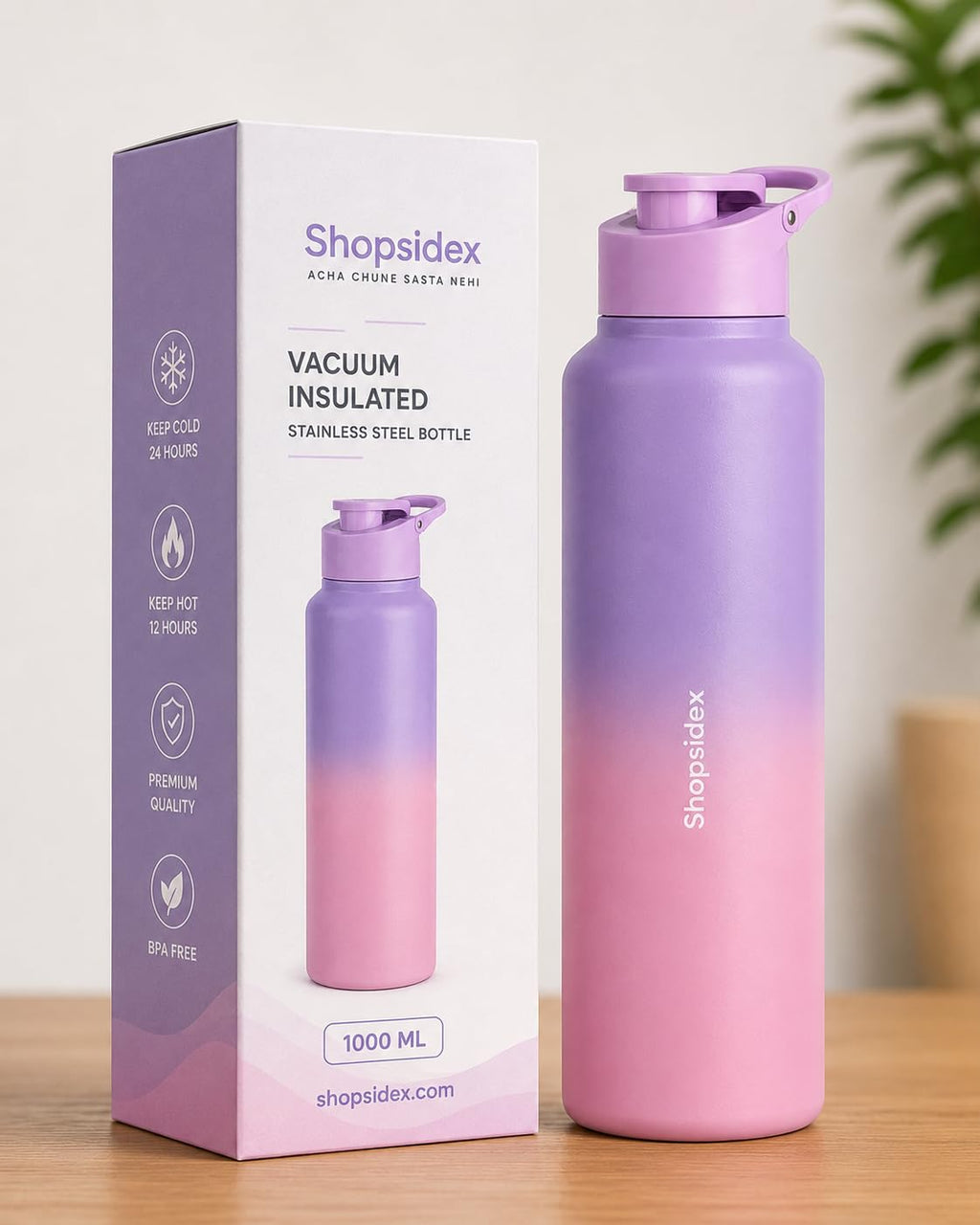 Water Bottle 1 ltr Stainless Steel Sports/Fridge Bottle with Dual Cap | Single Wall | For Home, Office, Gym, Travelling | Lightweight | BPA Free, Purple-Pink