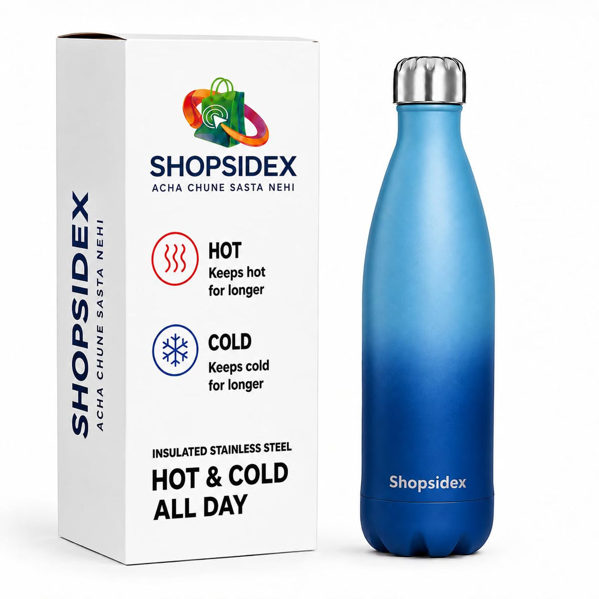 Matt Ocean Blue Stainless Steel Water Bottle 1000ml