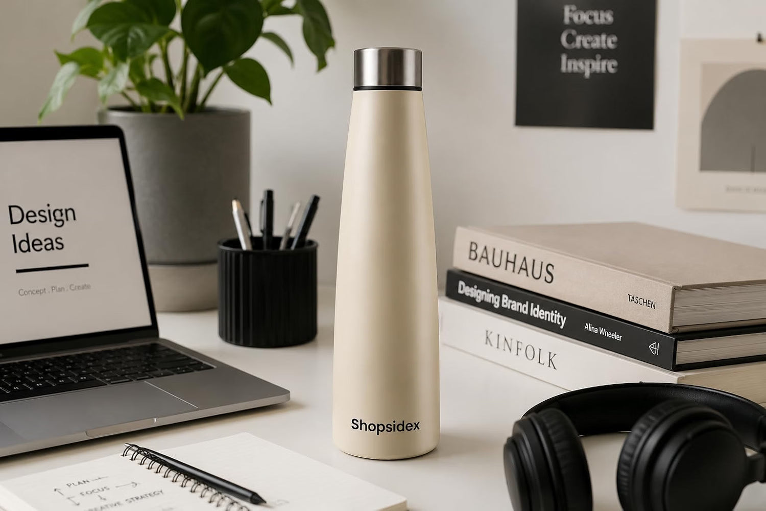 Beige Stainless Steel Water Bottle 1000ml