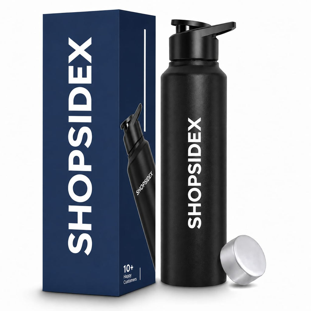 Water Bottle 1 ltr Stainless Steel Sports/Fridge Bottle with Dual Cap | Single Wall | For Home, Office, Gym, Travelling | Lightweight | BPA Free, Black