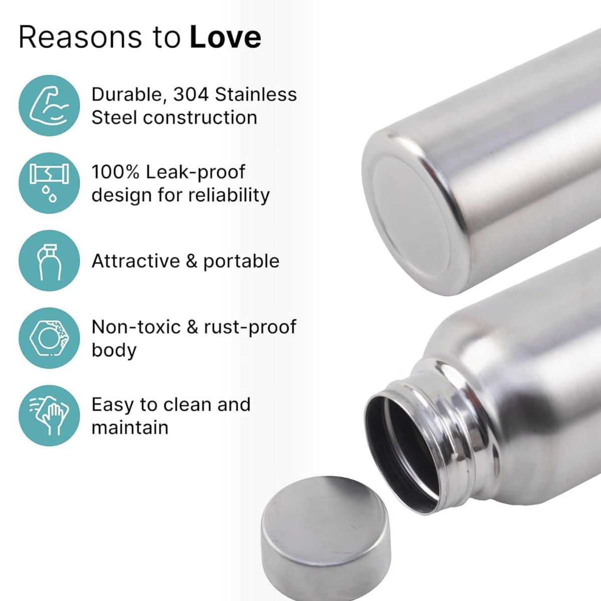 bottle Stainless Steel Water Bottle, 1000 ml, Silver, Leak-Proof, Modern Design Stainless Steel Water Bottle,school/college/office/home/kitchen/gym/travelling (Pack 3)