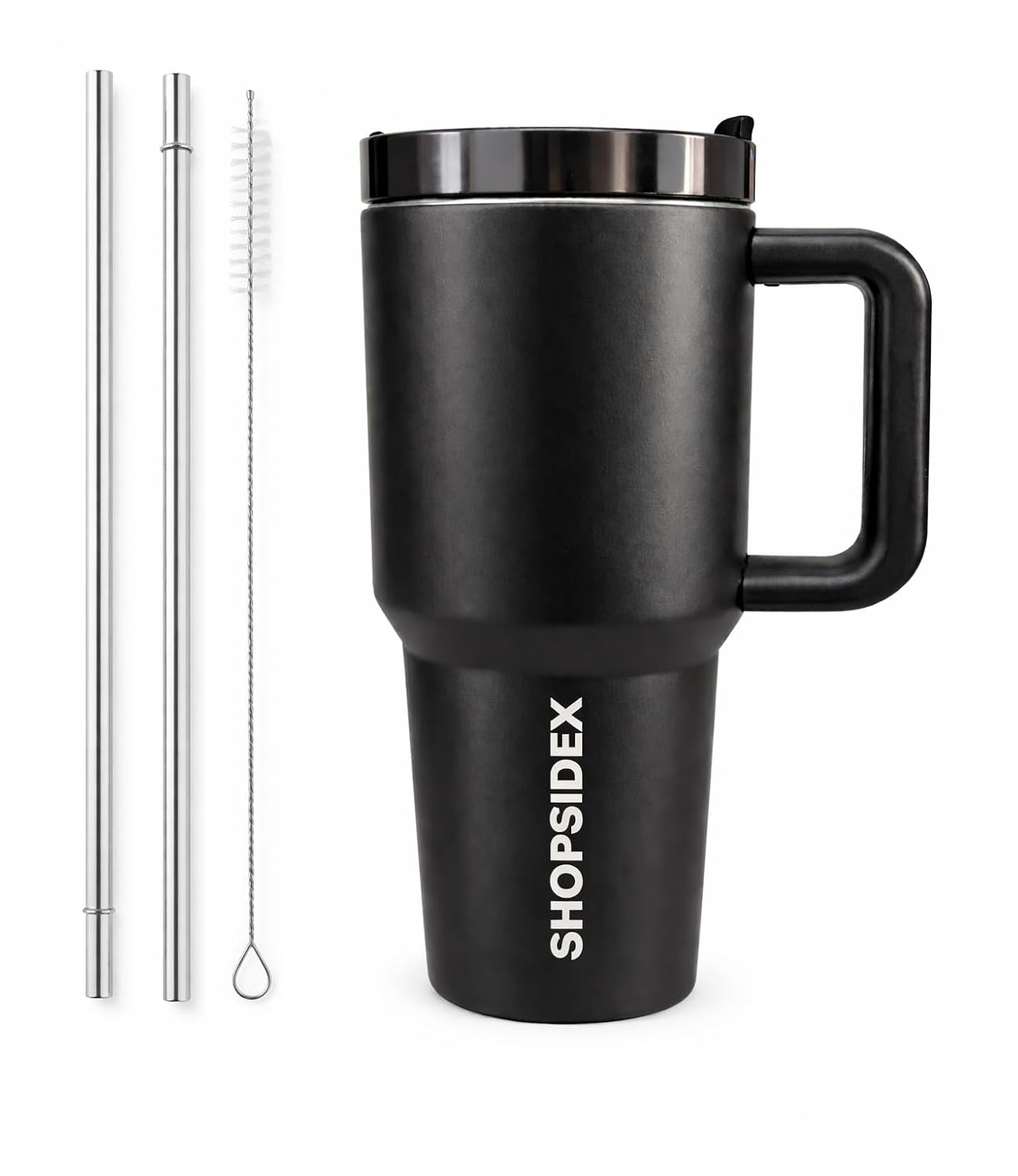 Shopsidex Tumbler with lid and Straw 1200ML Cup Stainless Steel Vacuum Insulated Tumbler for Water, Iced Tea or Coffee 1200ML Office Gym Travellingwith 2 Straw and 1 Cleaning Brush (Z- Black)