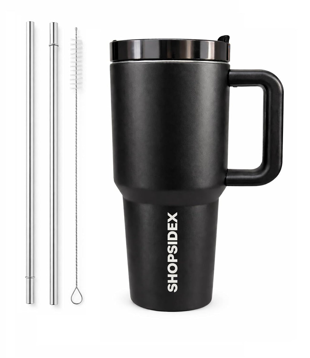 Shopsidex Tumbler with lid and Straw 1200ML Cup Stainless Steel Vacuum Insulated Tumbler for Water, Iced Tea or Coffee 1200ML Office Gym Travellingwith 2 Straw and 1 Cleaning Brush (Z- Black)