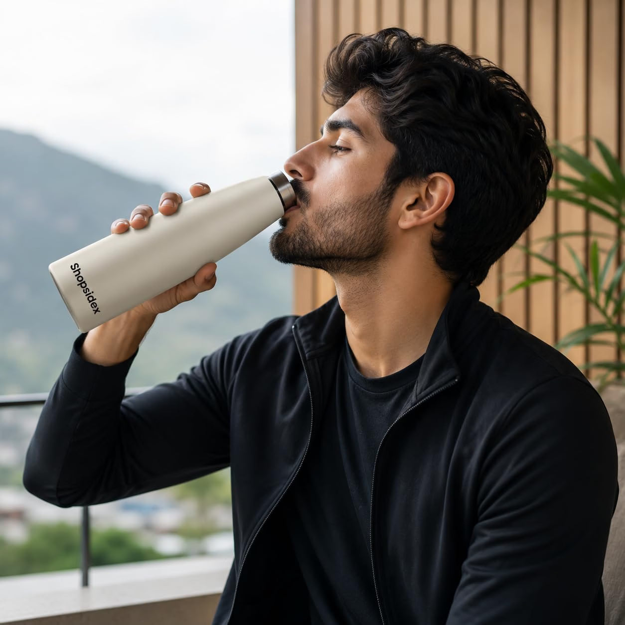 Beige Stainless Steel Water Bottle 1000ml