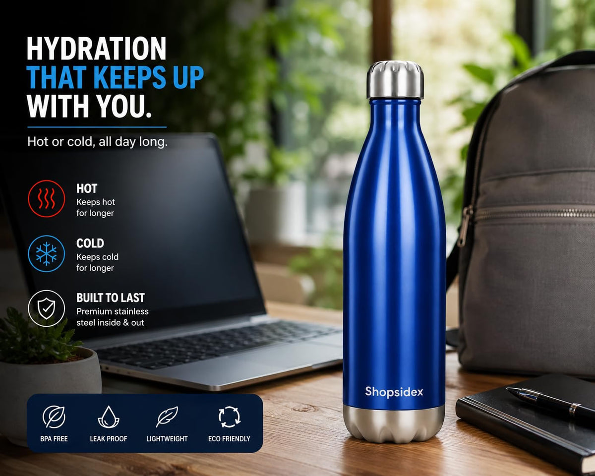 Painted Blue Stainless Steel Water Bottle 1000ml