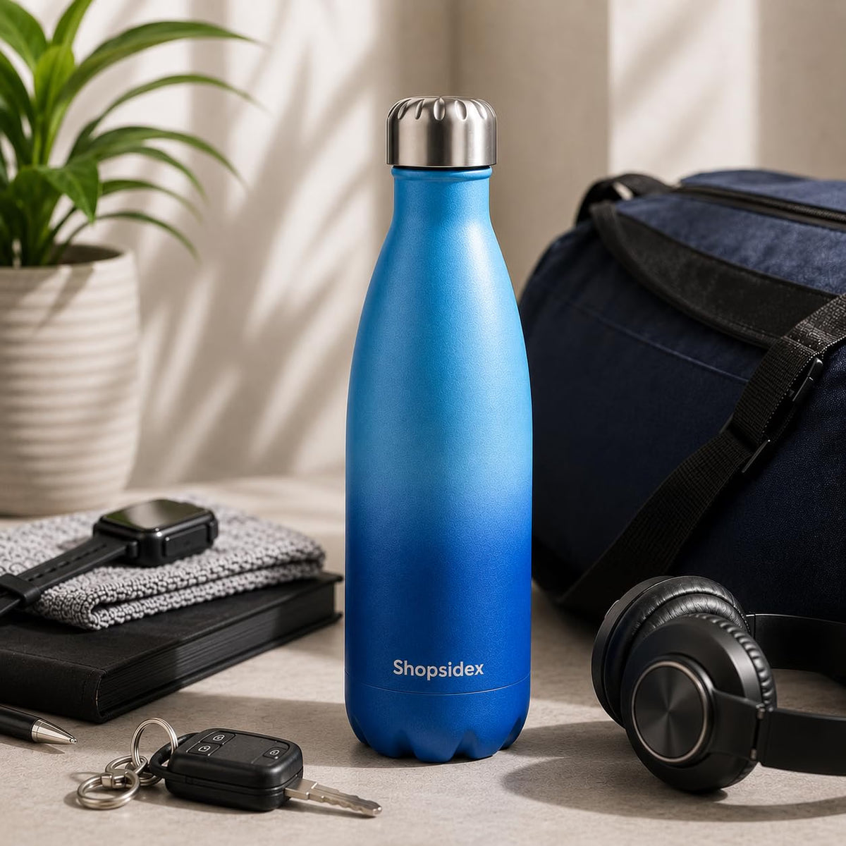 Matt Ocean Blue Stainless Steel Water Bottle 1000ml