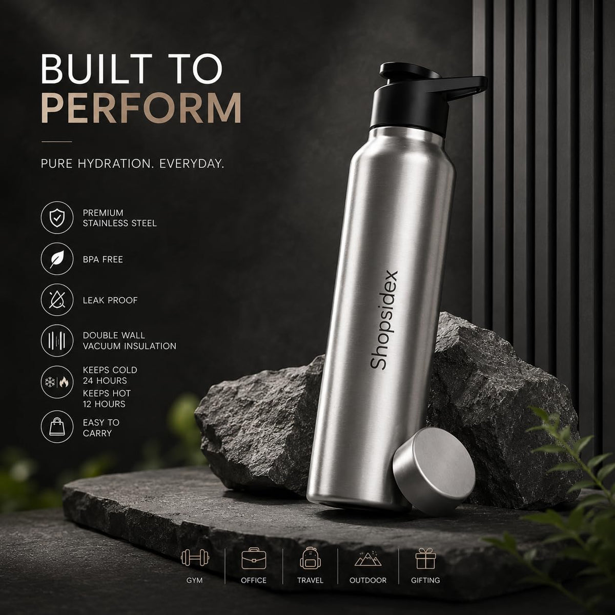 Water Bottle 1 ltr Stainless Steel Sports/Fridge Bottle with Dual Cap | Single Wall | For Home, Office, Gym, Travelling | Lightweight | BPA Free, Silver