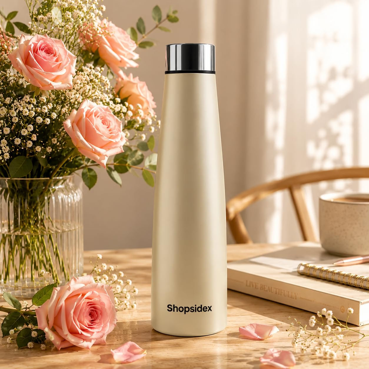 Beige Stainless Steel Water Bottle 1000ml
