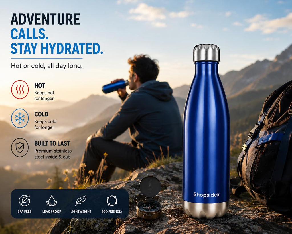 Painted Blue Stainless Steel Water Bottle 1000ml