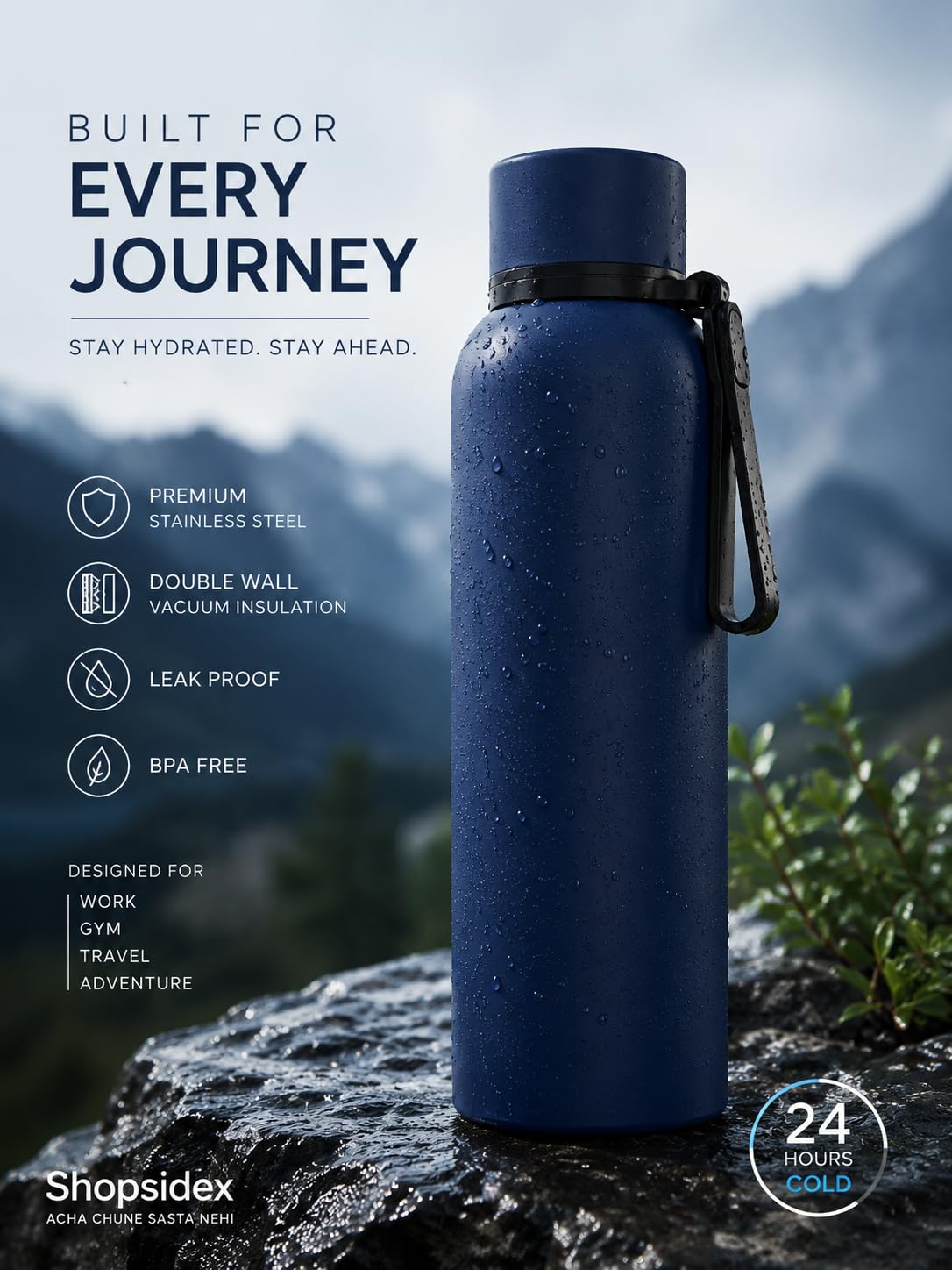 Water Bottle 1 LTR Stainless Steel | Hot and Cold Flask | ISI Certified Steel Bottle 2 Layer Insulation