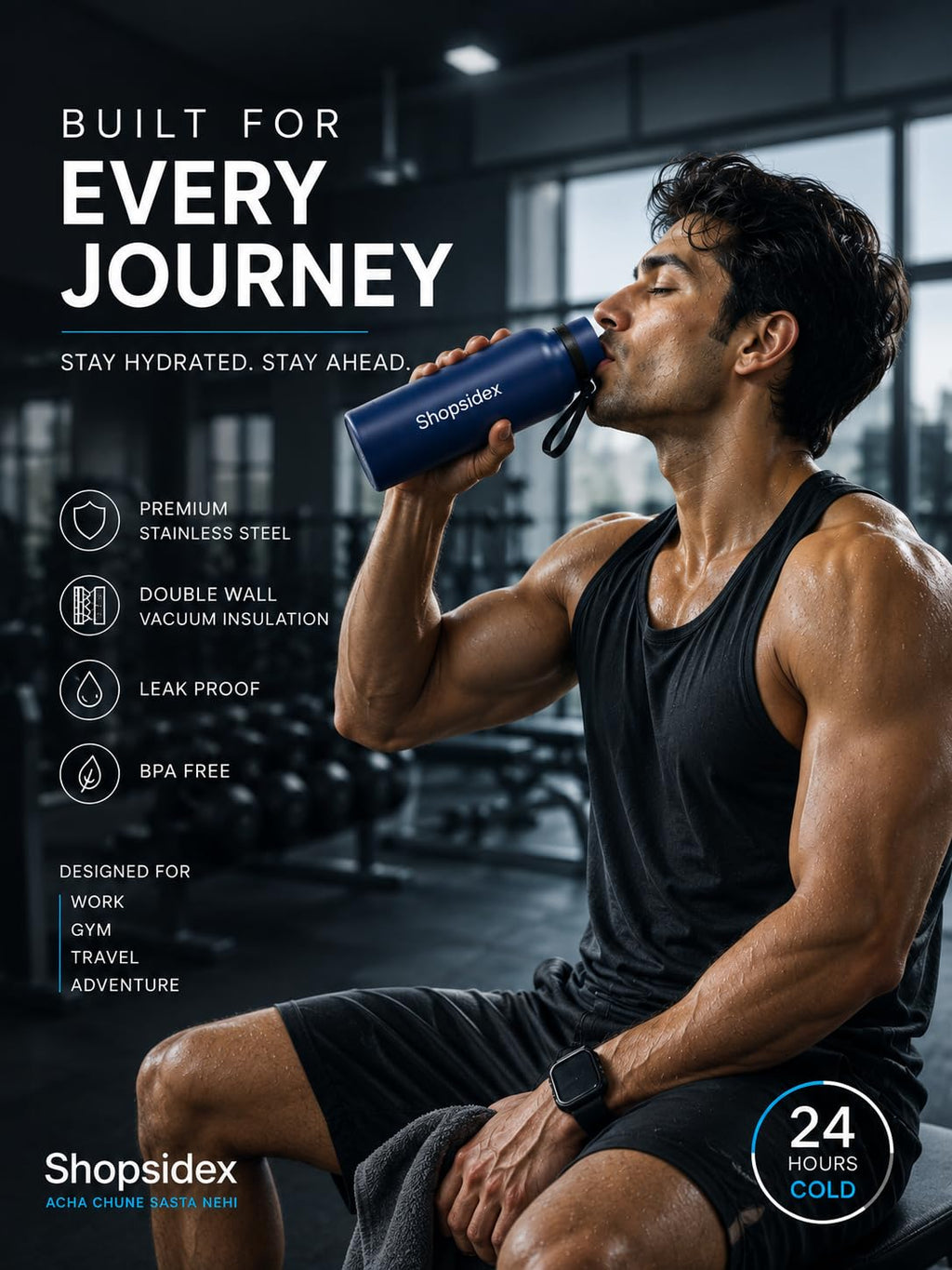Water Bottle 1 LTR Stainless Steel | Hot and Cold Flask | ISI Certified Steel Bottle 2 Layer Insulation