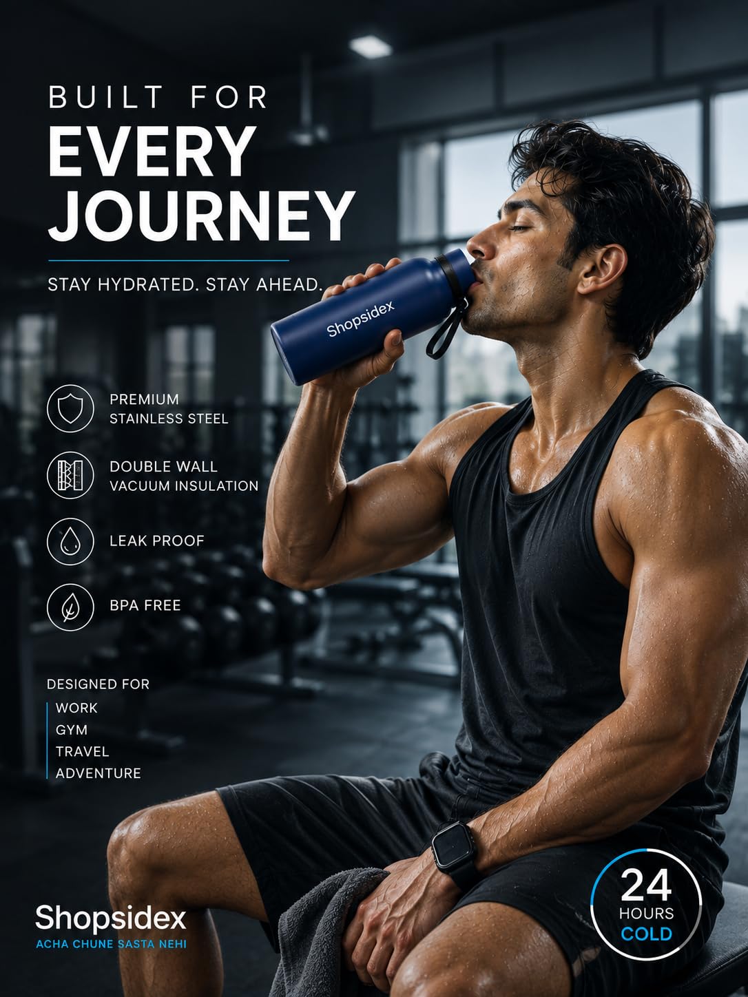 Water Bottle 1 LTR Stainless Steel | Hot and Cold Flask | ISI Certified Steel Bottle 2 Layer Insulation