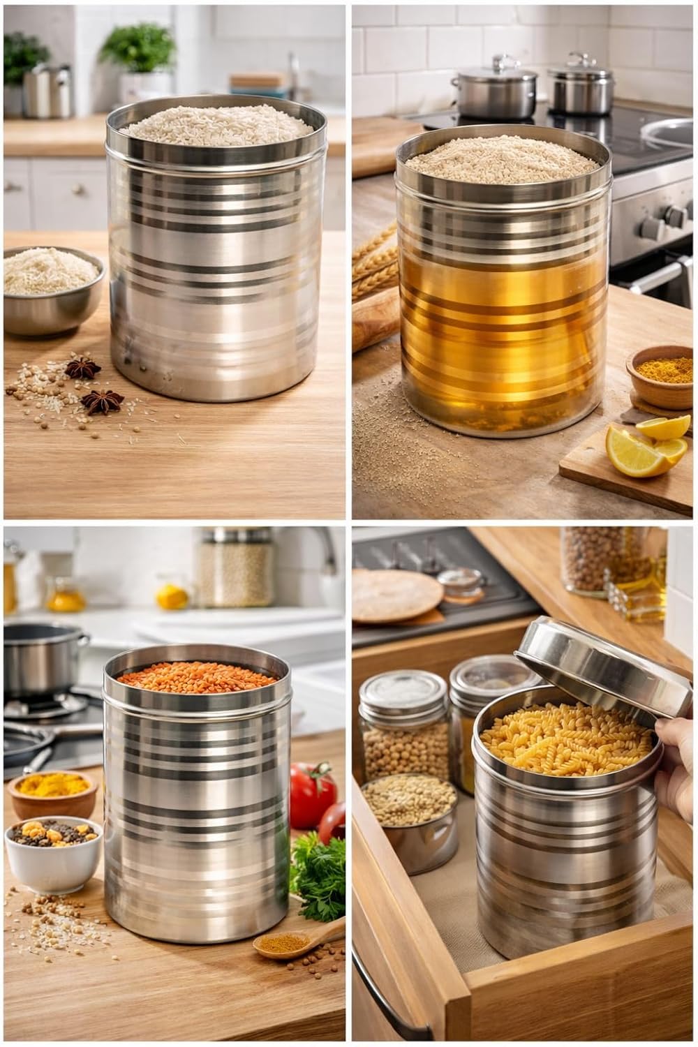 Stainless Steel Container 1 Piece, Silver Stainless Steel Round Dabba Canister Contain Food/Dough/Liquid Capacity NO Joints Storage Box (500 ml)