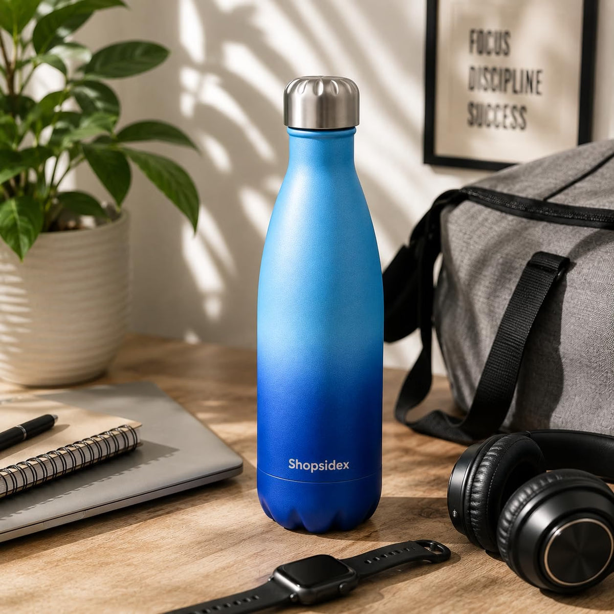 Matt Ocean Blue Stainless Steel Water Bottle 1000ml