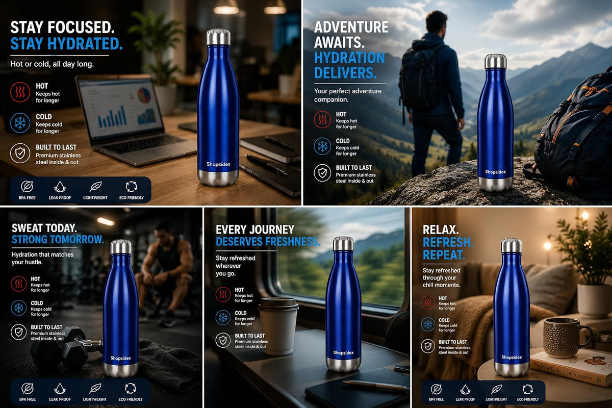 Painted Blue Stainless Steel Water Bottle 1000ml
