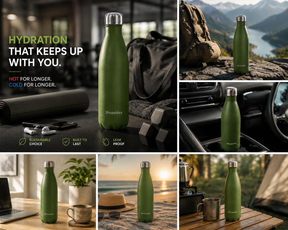 Matt Military Green Stainless Steel Water Bottle 1000ml