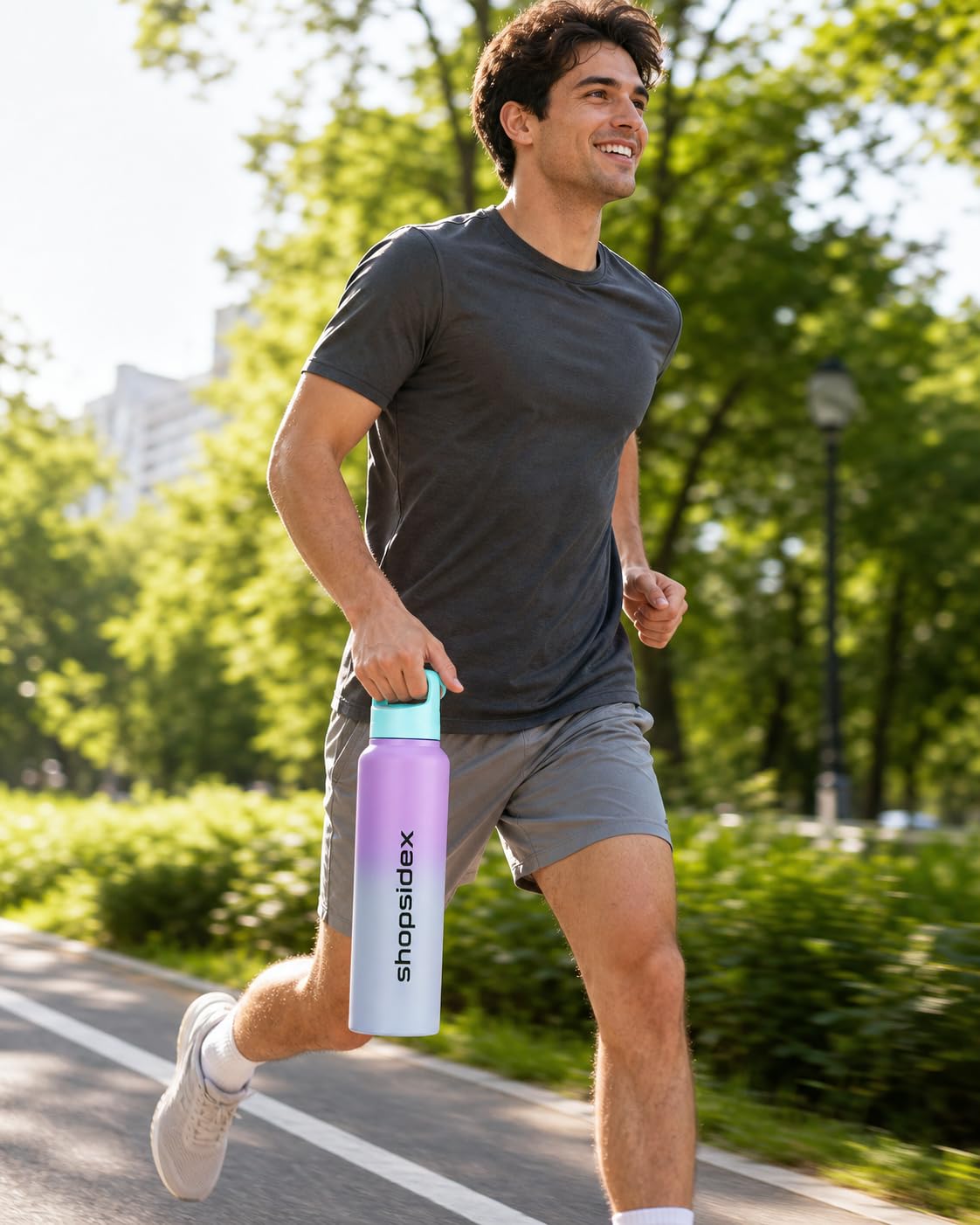 Water Bottle 1 ltr Stainless Steel Sports/Fridge Bottle with Dual Cap | Single Wall | For Home, Office, Gym, Travelling | Lightweight | BPA Free, Purple-Gray