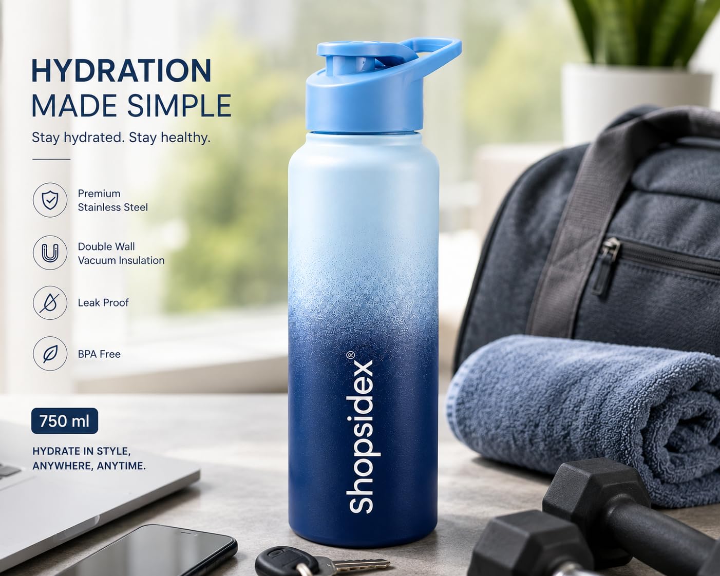 Water Bottle 1 ltr Stainless Steel Sports/Fridge Bottle with Dual Cap |