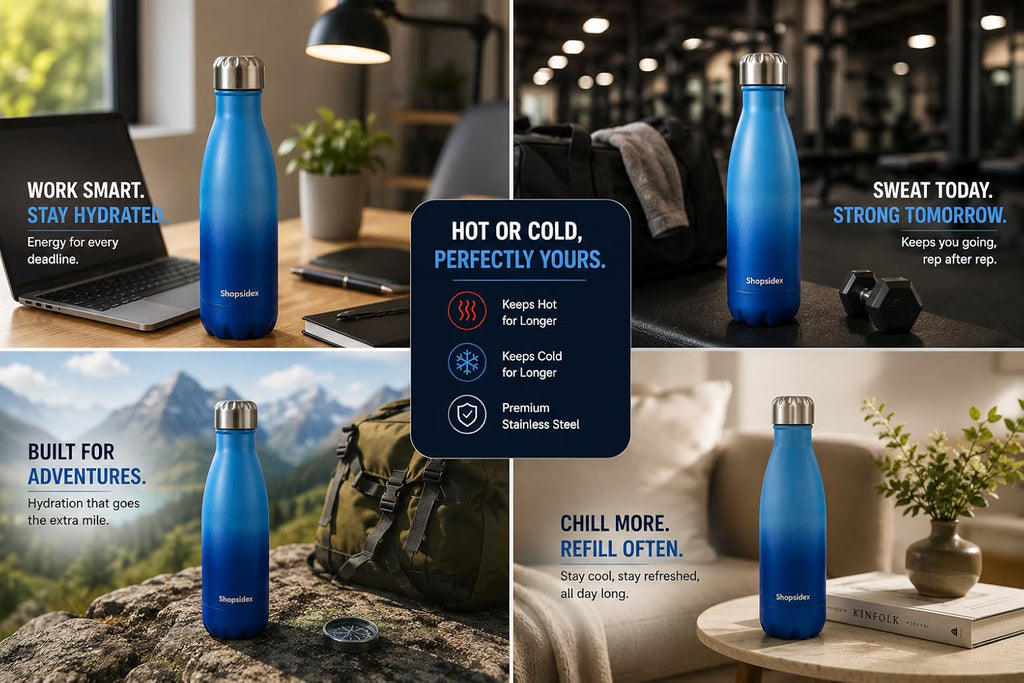 Matt Ocean Blue Stainless Steel Water Bottle 1000ml