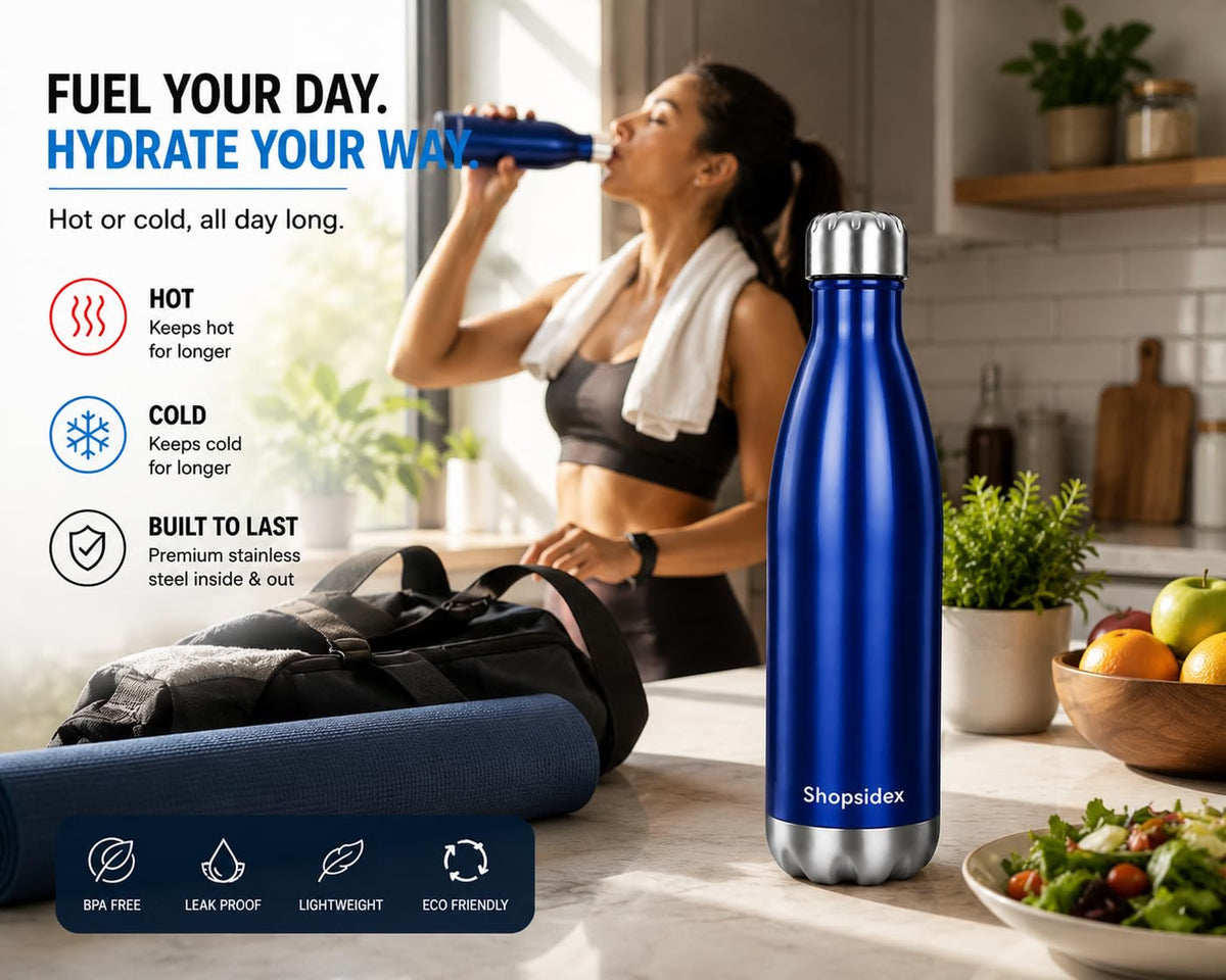 Painted Blue Stainless Steel Water Bottle 1000ml