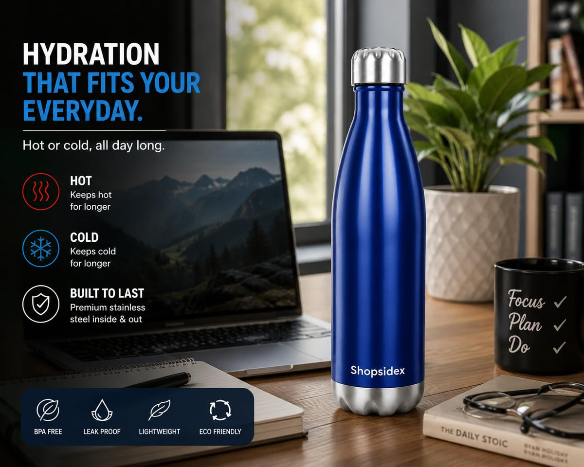 Painted Blue Stainless Steel Water Bottle 1000ml