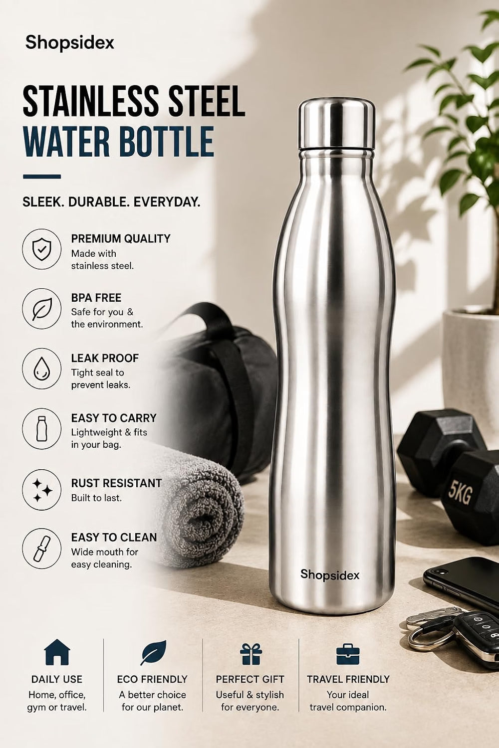 Water Bottle Silver Curve
