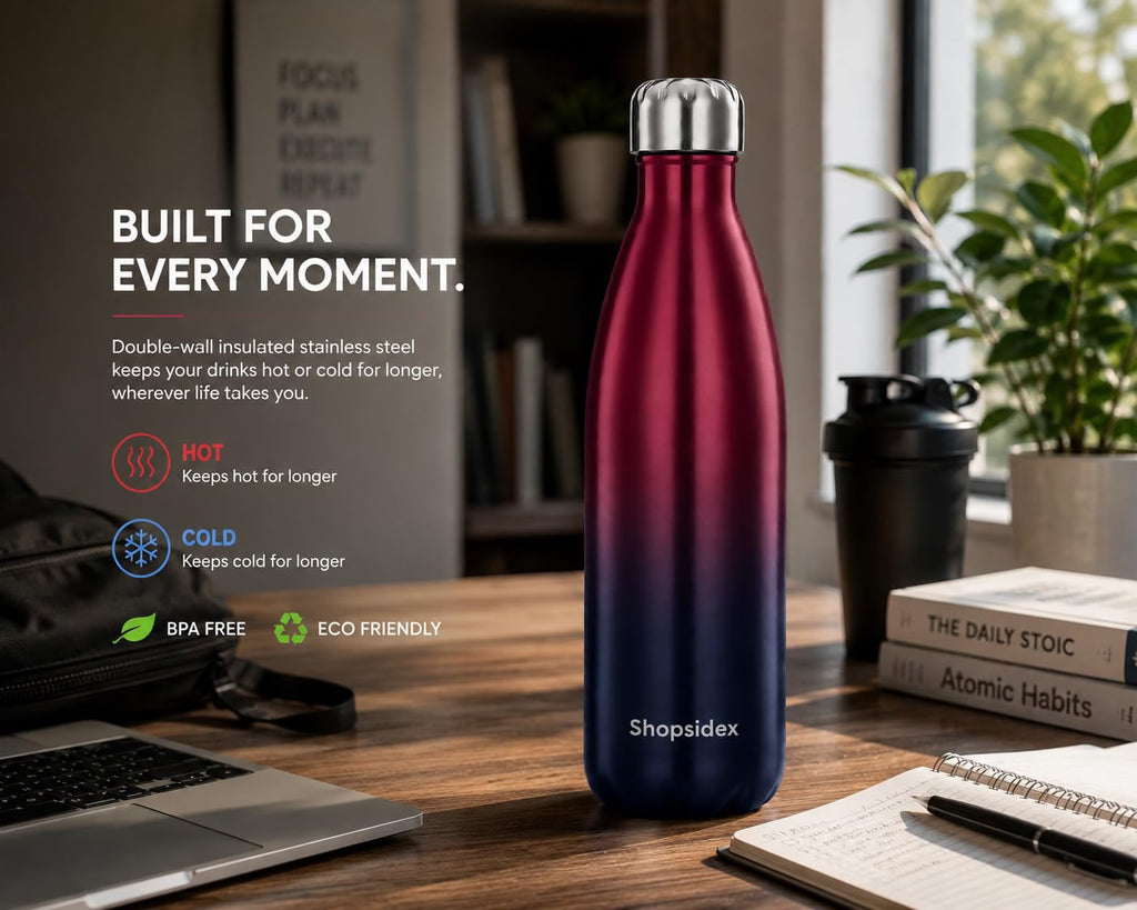 Matte Burgundy Stainless Steel Water Bottle 1000ml
