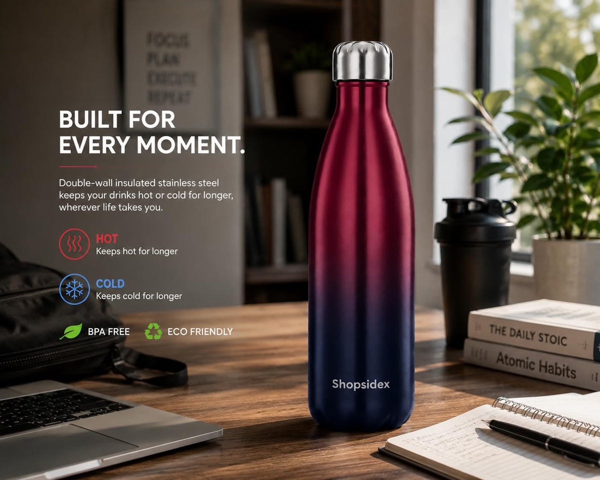 Matte Burgundy Stainless Steel Water Bottle 1000ml