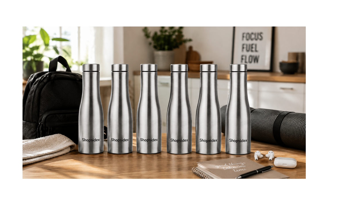 Shopsidex Water Bottle Quality Hi-Rise Stainless Steel Single Wall 1000ML, Fridge Water Bottle |BPA Free | single wall Leak-Proof, Best for School/Office/Home/College/running (pack 6)