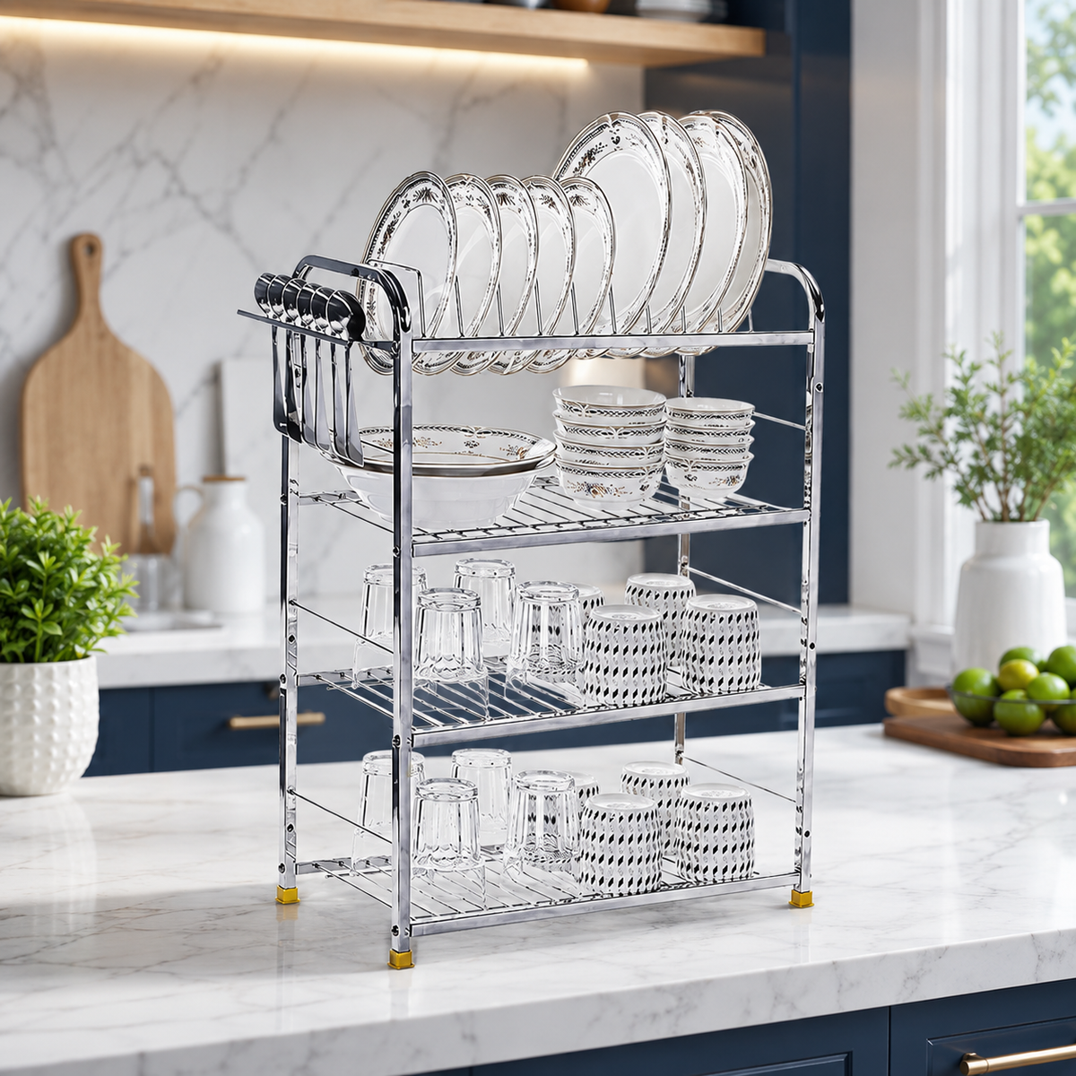 Wall Mount Kitchen Utensils Dish Rack | Stainless Steel Utensil Rack/STUNDwith Plate & Cutlery Stand (31 X 30 Inches) Dish Stand/Holder | (31 x 30)