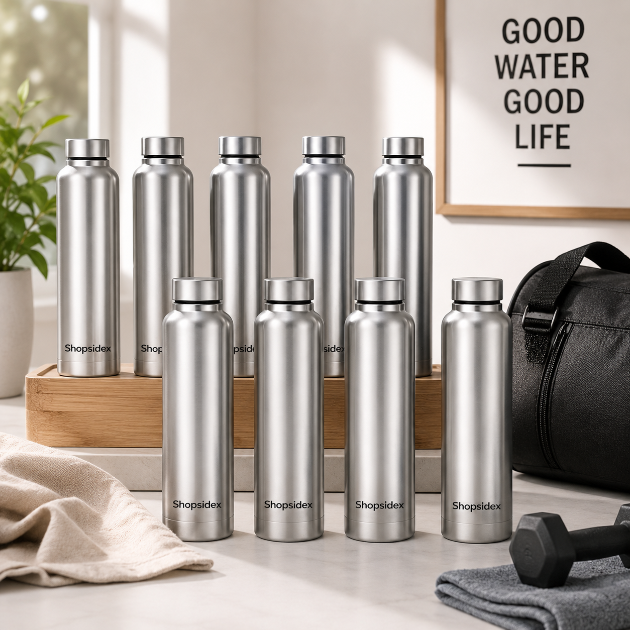 Stainless Steel Water Bottle, 1000 ml, Silver, Leak-Proof, Modern Design