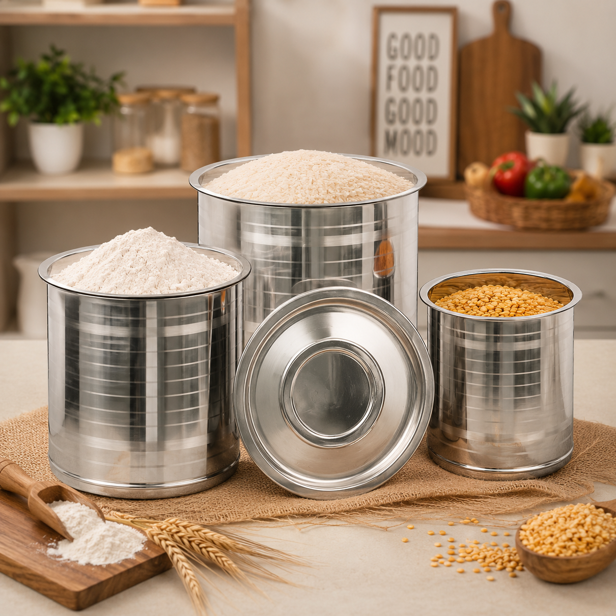 stainless Steel Atta Tanki/Container/Box/Drum/Pawali/Tanki with Lid (18 NO)