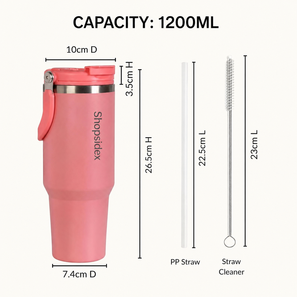 Shopsidex Tumbler with Straw & Top Handle 1.2L |BIS certified Insulated Stainless Steel Sipper Water Bottle for Adults with Dual Flip Opening Sip-Swig Leakproof Lid for Office & Gym (Coral Pop)