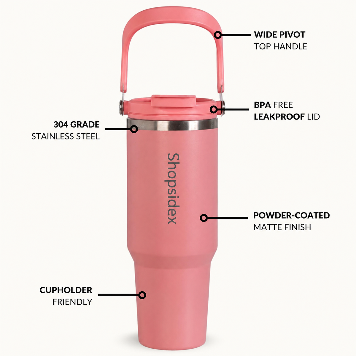 Shopsidex Tumbler with Straw & Top Handle 1.2L |BIS certified Insulated Stainless Steel Sipper Water Bottle for Adults with Dual Flip Opening Sip-Swig Leakproof Lid for Office & Gym (Coral Pop)
